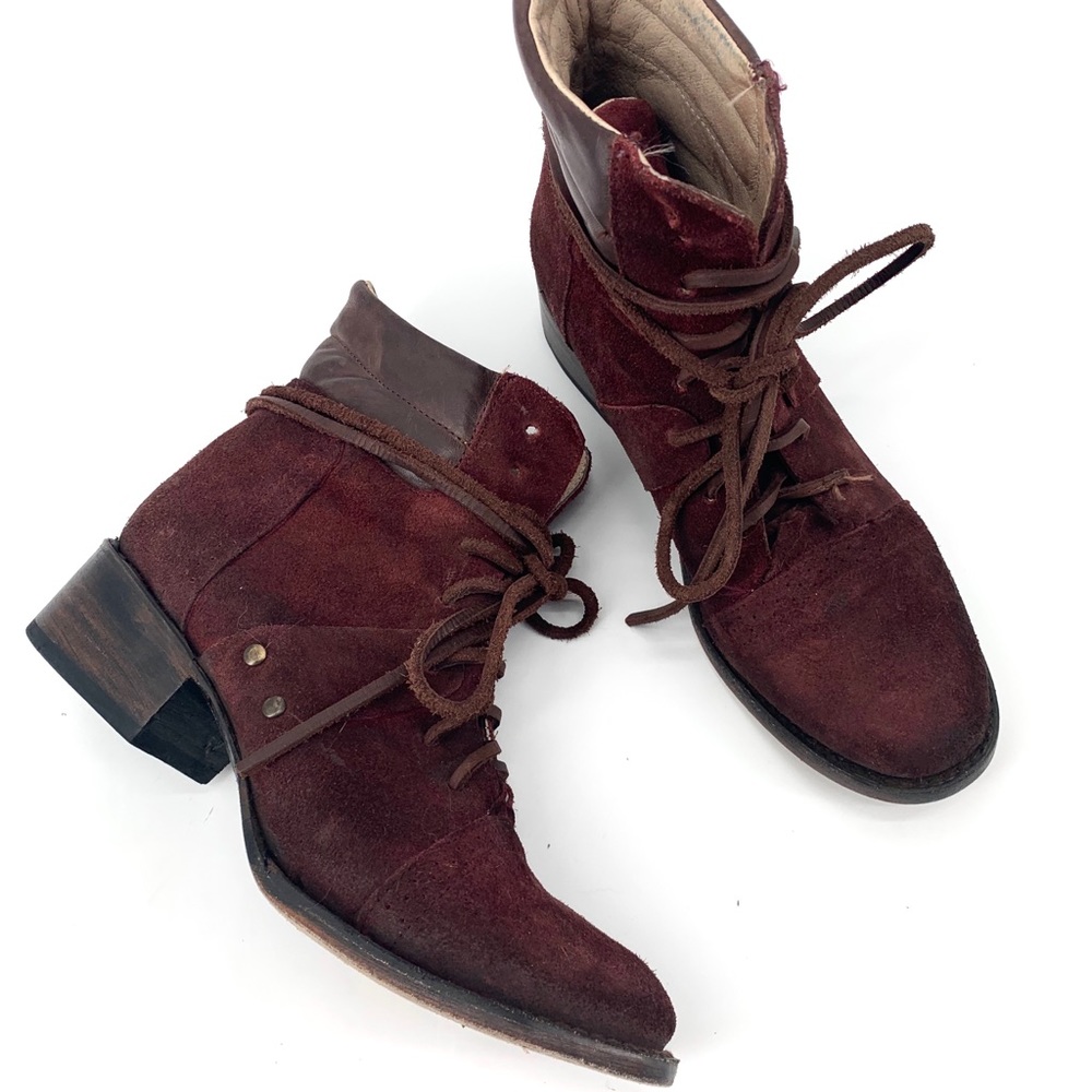 Freebird By Steven Cage Combat Boots Wine Suede 8